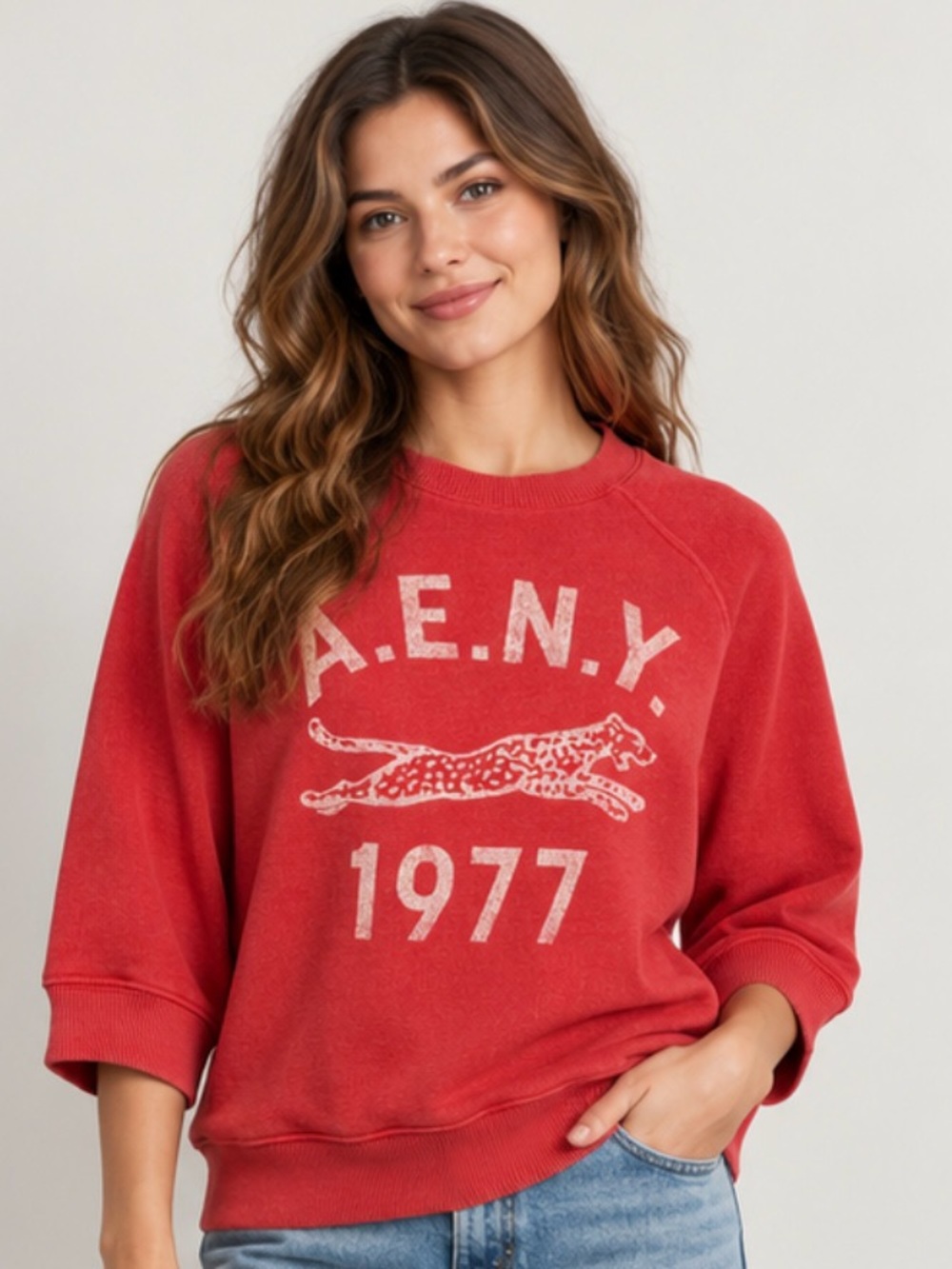 American Eagle A.E.N.Y. 1977 Red Short Sleeve Graphic Sweatshirt XS